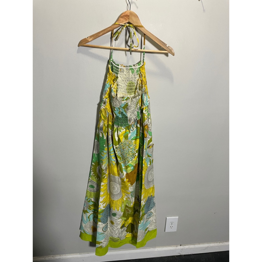 Liberty of London Maxi Dress Womens XL Green Floral Halter Smocked Boho Summer - Picture 4 of 6
